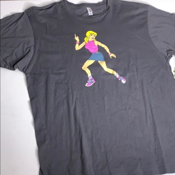 Animation block girl graphic middle finger T-shirt unisex XL Crewneck - Picture 5 of 5